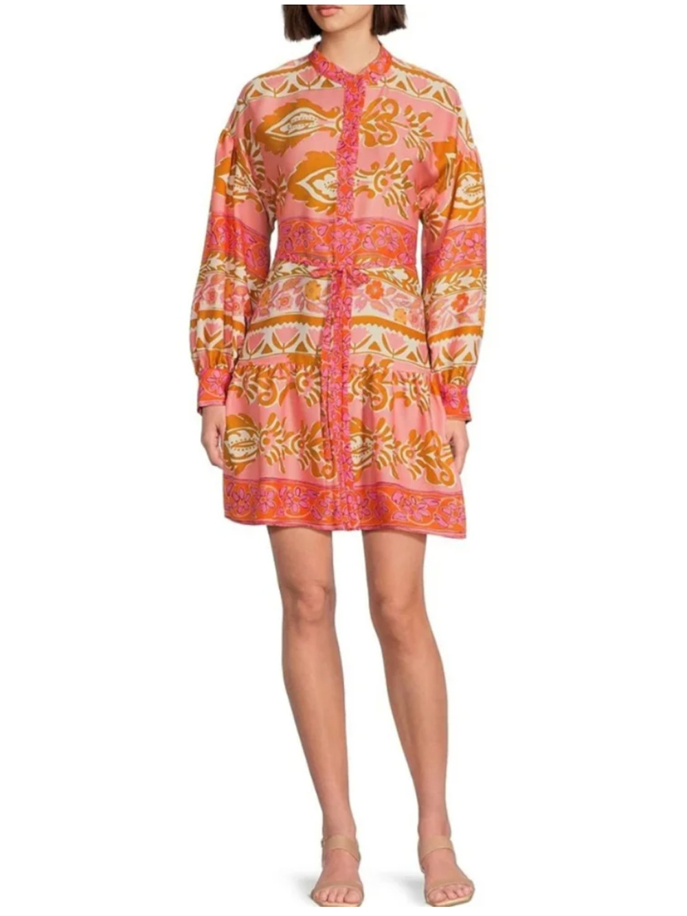 Alex Marie Wren Pretty Petals Dress Size 16 Orange Pink Floral Tie Belt